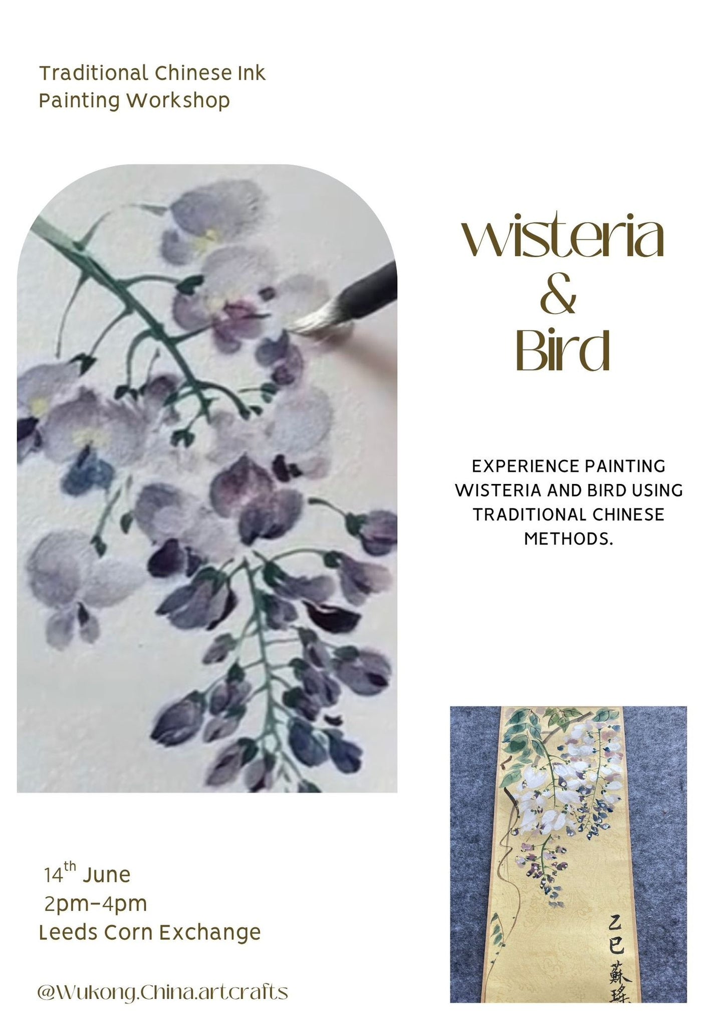 Chinese Painting Workshop | Wisteria & Birds by Wukwong.China.Artcraft
